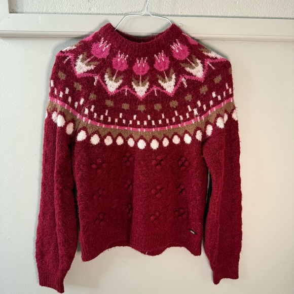 Scotch & Soda Red and Pink Crew Neck Sweater with Fair Isle Pattern 3D Polka Dot - Picture 1 of 9